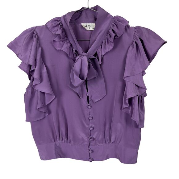 Milly of New York Silk Blair Waldorf Blouse Purple Business Casual FLAWS - Picture 1 of 13